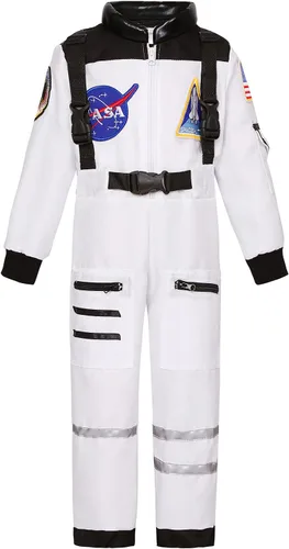 Vista 6 de Cuteshower Disfraz de astronauta para niños y niñas, overol espacial
