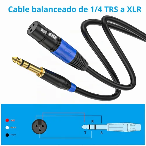 Vista 5 de Pack de 2 Cables XLR Hembra a 1/4 Pulgada 6,35 mm TRS Mono Jack para Micrófono Dinámico, 1,6 Pies, Negro, Cable de Micrófono XLR Hembra Equilibrado