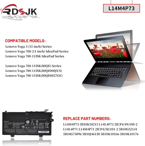 Vista 3 de RDSJK L14M4P73 L14L4P72 L14L4P71 L14M4P71 Batería para portátil Lenovo IdeaPad Yoga 700 700-11ISK Yoga 3 11 pulgadas Yoga 3-1170 Series 5B10K10215