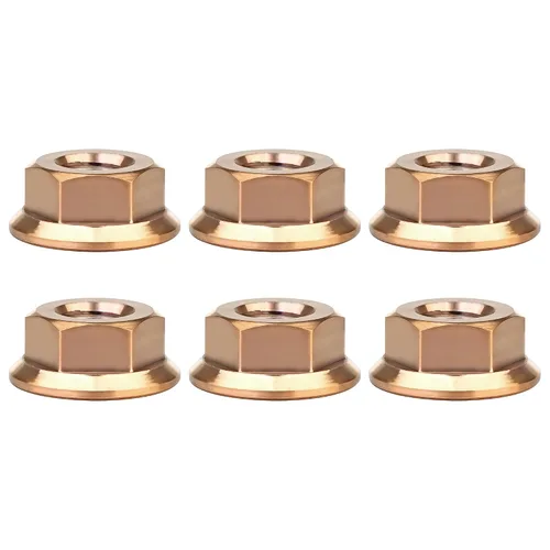 Vista 60 de Tuercas hexagonales Titanium DIN6923 (paso M5 0.03 in, negro) M5 M6 M8 M10 M12 M14 M16 para bicicletas, motocicletas, coches, paquete de 6