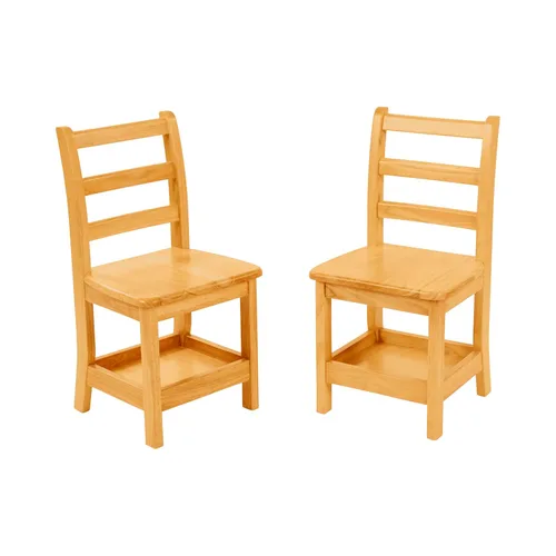 Vista 12 de ECR4Kids Silla de escalera de tres peldaños con almacenamiento, altura del asiento de 10 pulgadas, asiento de aula, natural, paquete de 2