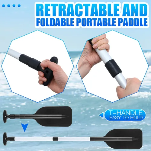 Vista 6 de Tradder 2 remos telescópicos plegables para kayak, remo de 21.3 a 41.7 pulgadas, remo de plástico de aluminio, remo de longitud ajustable