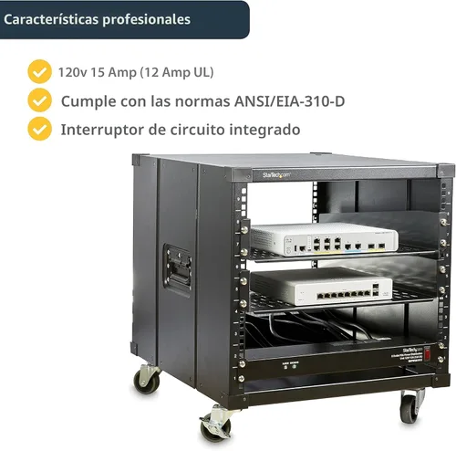 Vista 5 de StarTech Tira de alimentación horizontal de 8 salidas de 1U para montaje en rack para gabinetes de servidor de red - Protección contra
