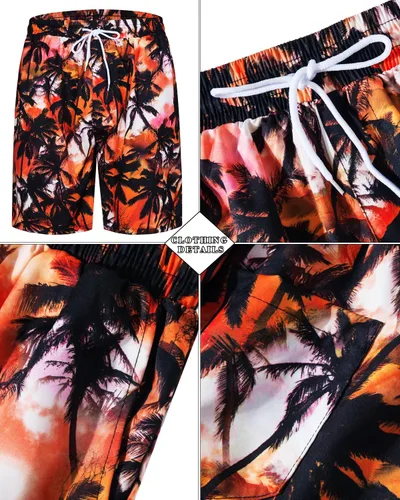 Vista 154 de TUNEVUSE Conjunto de camisas y pantalones cortos hawaianos para hombre, 2 piezas, trajes de playa con estampado de flores, traje tropical de verano