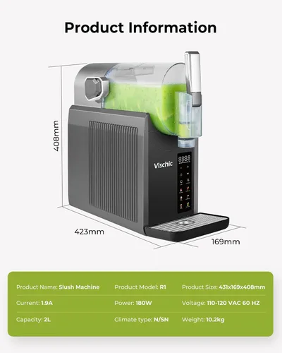 Vista 8 de Máquina de granizado para el hogar, máquina de bebidas congeladas con 7 programas preestablecidos y limpieza automática, fabricante de granizado Gris