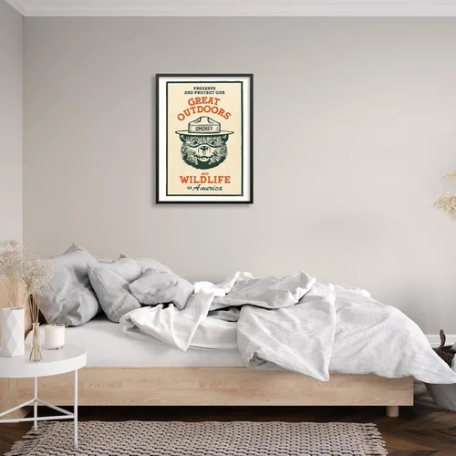 Vista 6 de Lienzo decorativo para pared con diseño de oso para niños, diseño de animales salvajes, conservación de la naturaleza, estilo retro, beige, cabaña