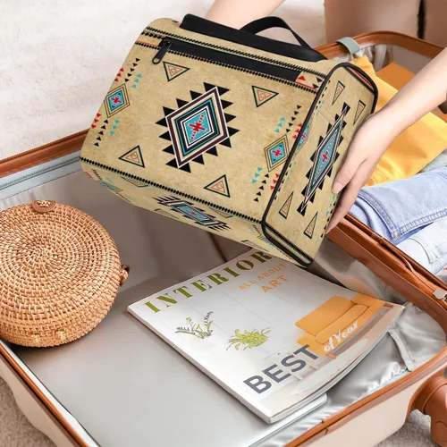 Vista 7 de Neceser de viaje para mujeres y hombres, étnico azteca, bolsa organizadora de cosméticos colgante, bolsa de maquillaje portátil resistente al agua