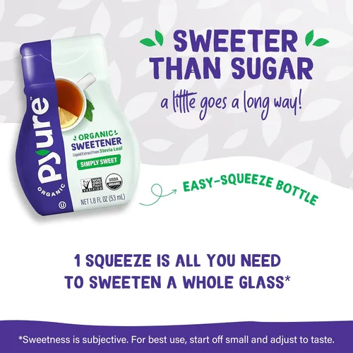 Vista 3 de Pyure Líquido orgánico stevia gotas dulcificante, simplemente dulce, 1.8 onza líquida