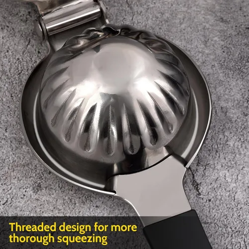 Vista 6 de Sopito - Exprimidor de limón de acero inoxidable, resistente con cuenco exprimidor de metal grande para jugos sin semillas, diseño de agarre