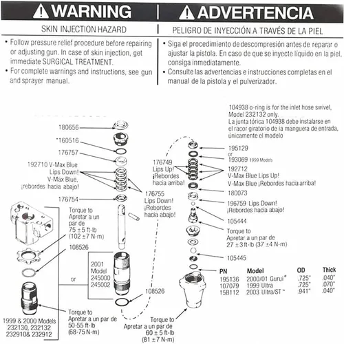 Vista 4 de Kit de embalaje de reparación de bomba 244194, kit de reparación de bomba para pulverizador de pintura sin aire 295 390 395 490 495 595 3400