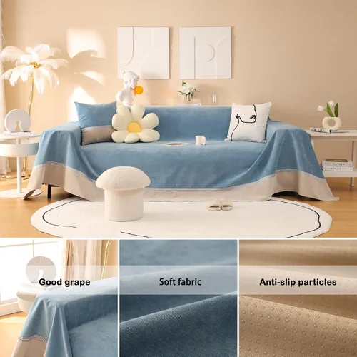 Vista 3 de Funda de sofá impermeable para mascotas, funda de sofá azul para sofá seccional, fundas de sofá de estilo simple para sofá de 3 cojines, Gris claro