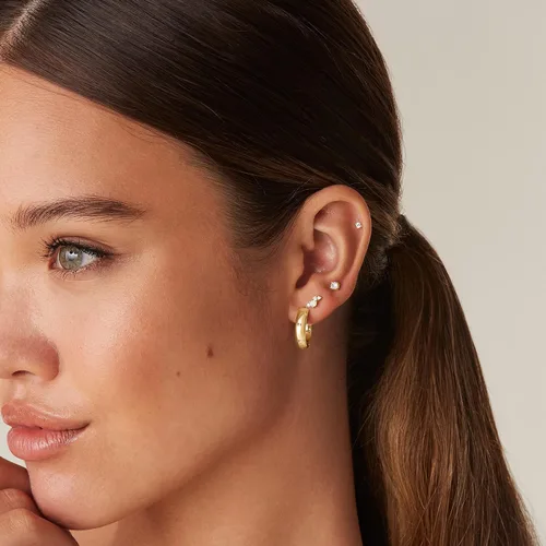 Vista 2 de PAVOI 14K Gold Plated Wide Flat Edge Hoop Earrings for Women Rose, White and Yellow Gold Hoops Hypoallergenic Jewelry