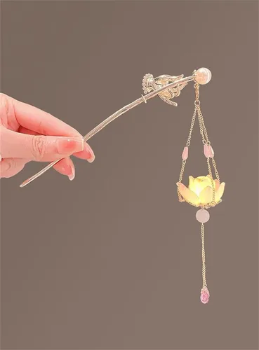 Vista 4 de Gancho de pelo con luz de linterna Bincout Meerore, accesorio de pelo con borla enrollada, estilo antiguo, para mujer #04