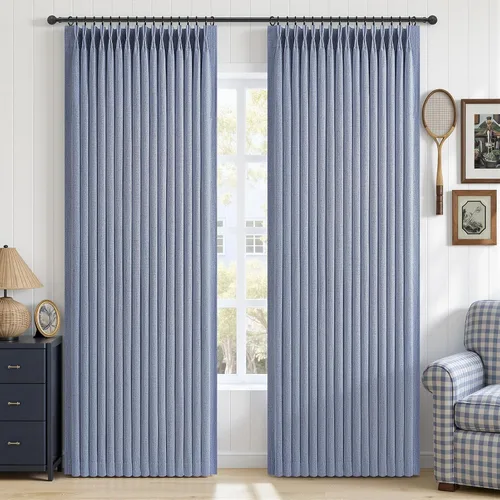 Vista 25 de Cortinas plisadas de lino opacas de 96 pulgadas de largo, juego de 2 paneles para oscurecer la sala de estar/dormitorio, cortinas térmicas virales