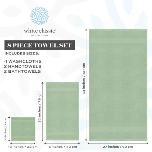 Vista 6 de White Classic Juego de 4 alfombrillas de baño verdes de 22 x 34 pulgadas, 8 toallas de baño