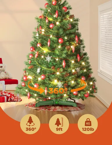 Vista 7 de Soporte giratorio para árbol de Navidad de 360° con control remoto y manual Verde esmeralda