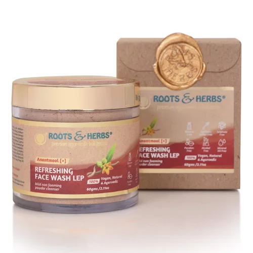 Vista 2 de ROOTS AND HERBS Lavado facial ayurvédico Lep Tratamiento natural 100% vegano Anantmool refrescante lavado facial limpiador facial no formante - 2.11