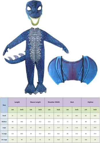Vista 4 de Yiju Child Dragon Costume, Boys Dragon Wing, Tail and Mask Set for Halloween Dress Up Party Supplies, Blue Size L 130cm