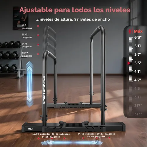 Vista 6 de Sportsroyals Estación de barra de inmersión ajustable, barras paralelas y paralelas resistentes, soportes de inmersión estables de 400 libras