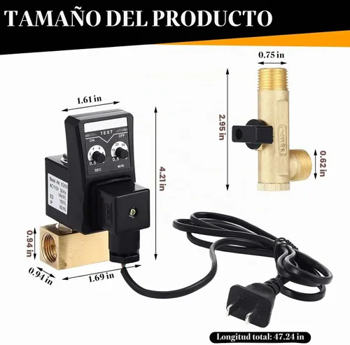 Vista 2 de Bonuci Kit de válvula de drenaje electrónica automática, válvula de agua de drenaje de tanque de 110 V para aire comprimido (separación)
