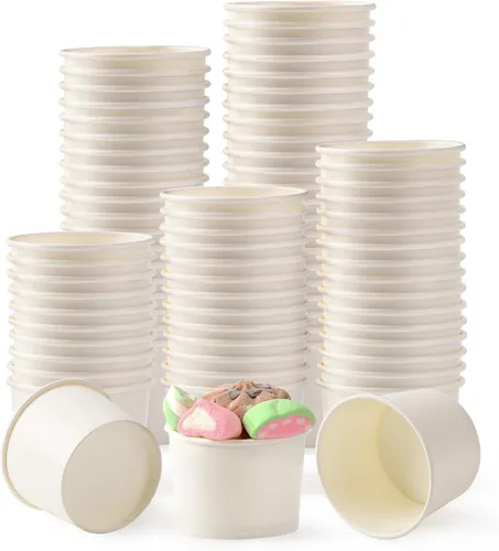 Vista 10 de Juego de 50 tazas desechables de helado blanco de 12 onzas con tapa, tazas de papel para llevar, taza de papel para llevar, recipiente de comida