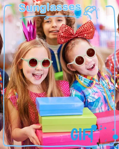 Vista 7 de Flutesan 24 pares de lentes de sol redondos para niños, lindos lentes de sol circulares retro para niños y niñas, niños pequeños al aire libre UV