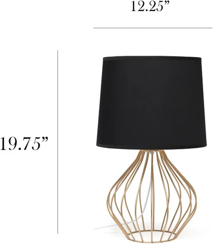 Vista 3 de Simple Designs LT2086-BOC Lámpara de mesita de noche ahuecada con cable geométrico, base de cobre con pantalla negra