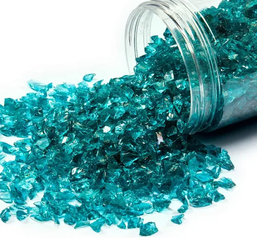 Vista 2 de TWINKLING Brillantina de piedra de grava de vidrio de fuego de alto brillo, vidrio roto, chips de gemas de fuego, vidrio triturado para hogueras