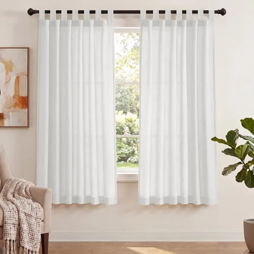 Vista 19 de PrinceDeco Cortinas de Lino de 63 Pulgadas de Largo con Trabillas Superiores Paneles de Tratamientos para Ventanas Semi Transparentes de Filtrado