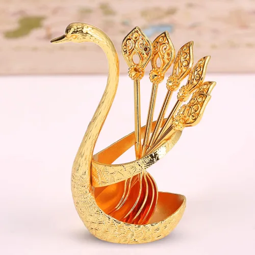 Vista 2 de Juego de cuchara de metal para postre de café, juego de cuchara de café, soporte para cuchara con base de cisne, soporte para cuchara de café, juego