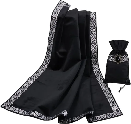 Vista 27 de BLESSUME Mantel de tarot de altar para lectura con bolsa negra