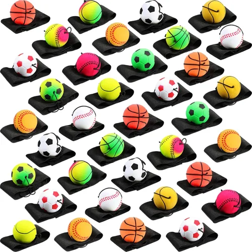 Vista 9 de Skylety Bola de Muñeca con Rebote de 1.85 Pulgadas, Bola de Deporte de Goma con Correa y Cuerda, Bolas Reboteadoras de Baloncesto, Béisbol, Fútbol