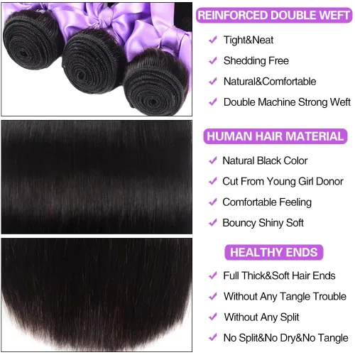 Vista 4 de Extensiones de cabello humano lacio 100% sin procesar de 22, 24, 26, 28 pulgadas, extensiones de cabello humano virgen brasileño, color natural