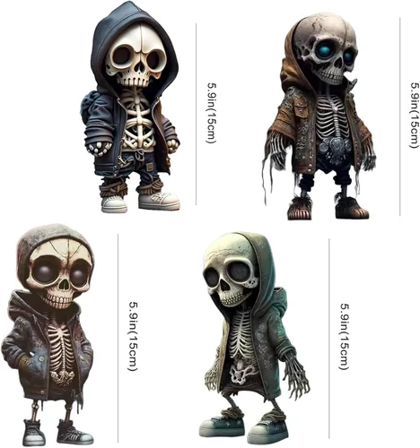 Vista 3 de 4 figuras de esqueleto geniales, decoración única de calavera de resina, adornos enanos de Halloween, estatua de gnomo de esqueleto para escritorio