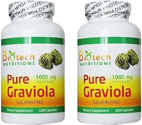 Vista 3 de Graviola pura Annona Muricata, porción de 1000 mg, 120 cápsulas vegetales