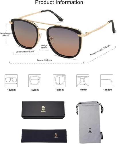 Vista 5 de SOJOS Gafas de sol polarizadas cuadradas estilo aviador retro para mujeres y hombres, gafas de sol vintage para mujer, UV400 SJ2180