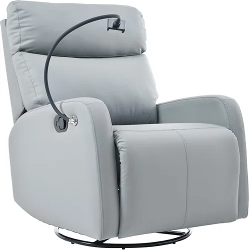 Vista 10 de Mecedora reclinable giratoria, mecedora de 270° con puertos USB para sala de estar, guardería, oficina, dormitorio, respaldo ergonómico, mecedoras