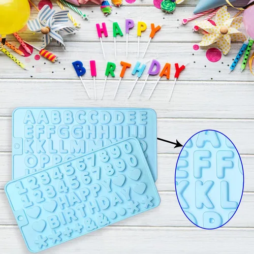 Vista 3 de 2 moldes de chocolate con números y moldes de silicona de letras, con 2 cuentagotas, decoraciones de letras para tartas, moldes de silicona