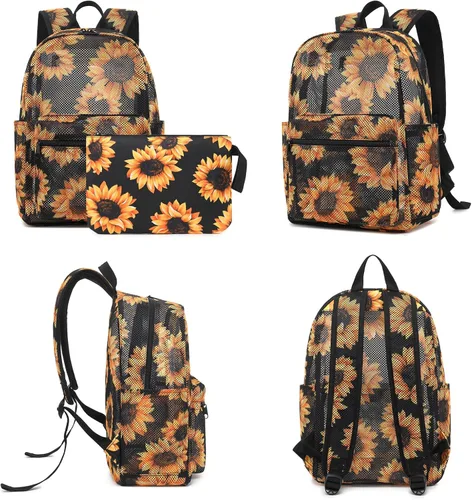 Vista 6 de Xunteny Mochila de malla para niñas y mujeres, mochila escolar semitransparente para niños, mochila universitaria para playa, gimnasio, viajes