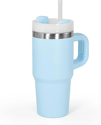 Vista 14 de Vaso de 14 onzas con asa de acero inoxidable de doble capa aislante, botella de agua de acero inoxidable reutilizable para niños, regalos para niños