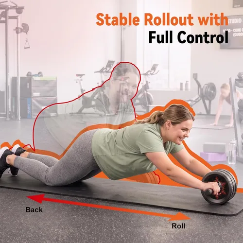 Vista 4 de VINSGUIR Rueda de rodillo abdominal, abdominales y equipo de entrenamiento para gimnasio en casa con accesorios para rodilleras, rueda abdominal