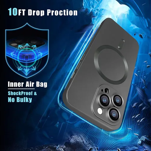 Vista 4 de Funda magnética para iPhone 12 Pro, [protector de lente desmontable] con protección completa de la cámara a prueba de golpes, mate, delgada, suave