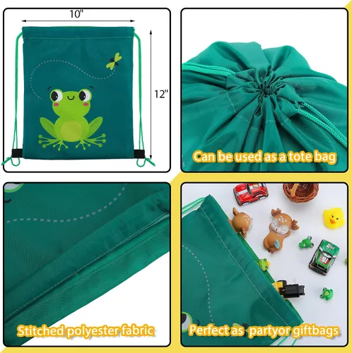Vista 3 de Shappy Paquete de 24 bolsas con cordón para recuerdos de fiesta, diseño de animales de dibujos animados, golosinas para niños, regalo de cumpleaños
