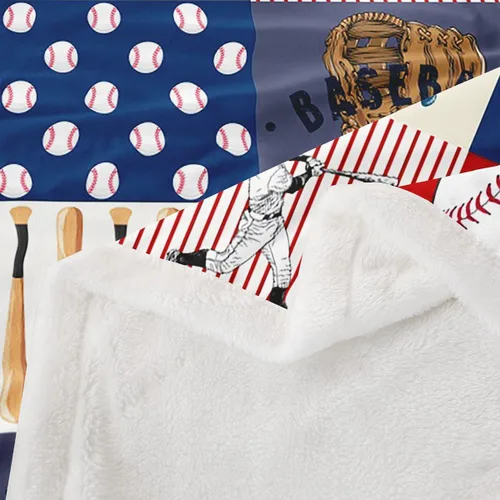 Vista 4 de Manfei Manta a cuadros con temática deportiva de béisbol para niños, adolescentes, decoración de habitación, guantes de bate de béisbol, manta