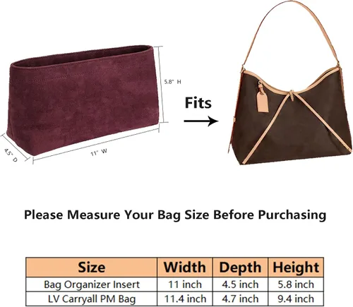 Vista 2 de Doxo Organizador de bolso de terciopelo para bolsos, organizador de bolsas de mano para bolsas LV Carryall PM, múltiples bolsillos