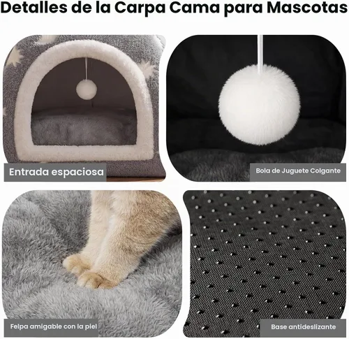 Vista 7 de Glow in the Dark Cat Cave Bed, 2-in-1 Foldable Indoor Cat Tent Cat House