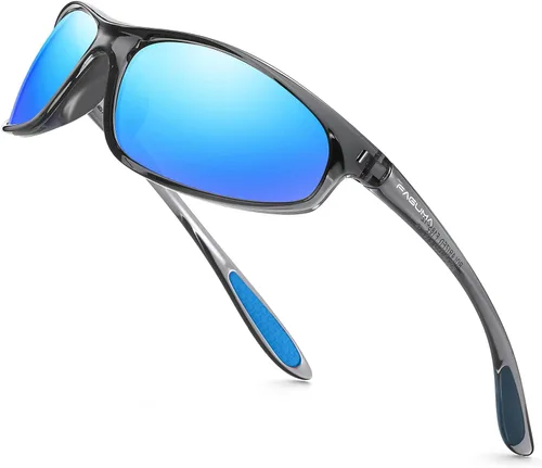Vista 22 de FAGUMA Gafas de sol deportivas polarizadas para hombres, ciclismo, conducción, pesca, protección UV400 Negro + negro + negro