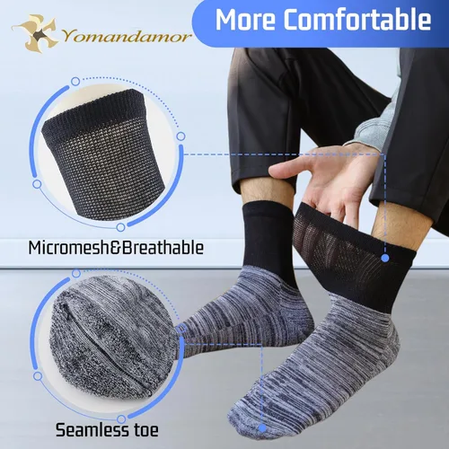Vista 3 de Yomandamor 4 pares de calcetines tobilleros diabéticos para hombre con puntera sin costuras y suela acolchada, talla L (tamaño de calcetines: 10-13)