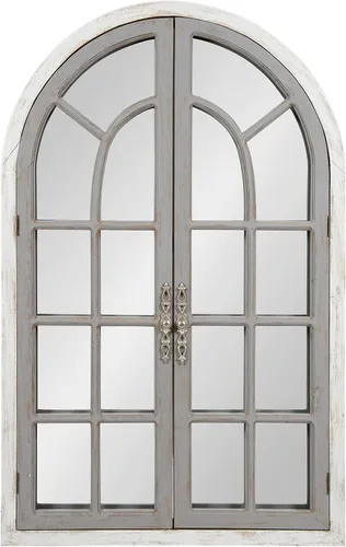 Vista 12 de Kate and Laurel Boldmere Espejo de Arco con Panel de Ventana Rústico, 28 x 44 pulgadas, Marrón Rústico, Espejo de Ventana de Granja para Pared
