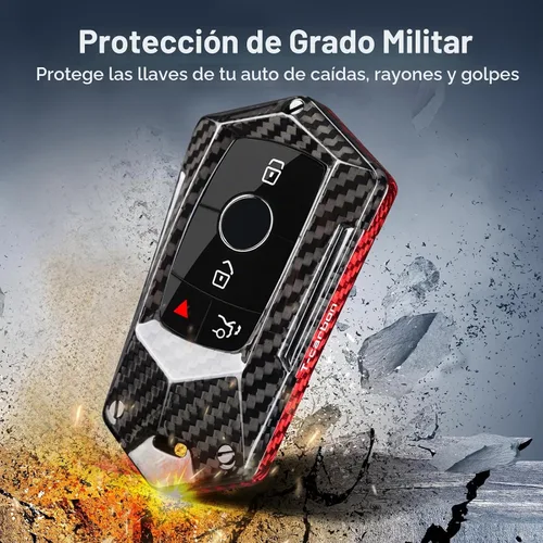 Vista 5 de T-carbon Protector de llavero de fibra de carbono real compatible con funda Negro-rojo